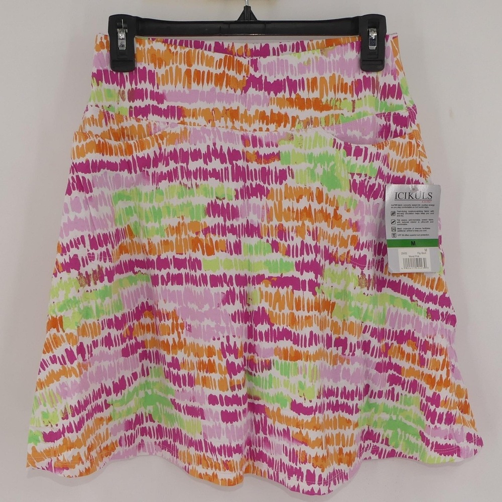 ICIKULS IceFil Flip Skort Womens M Monet Pink Multi Nylon UPF 50 Golf Tennis NWT